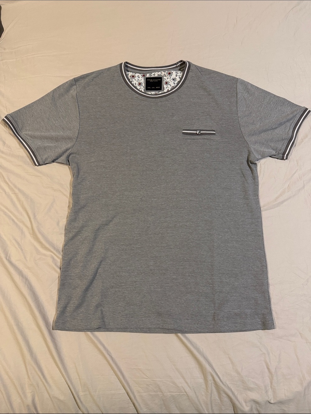 Denim & Flower Men's Heather Gray Short Sleeve Tee with Contrast Trim
